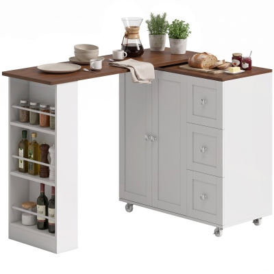 HOMCOM Bar Table Counter-Height with Storage, 3 Drawers, Walnut White