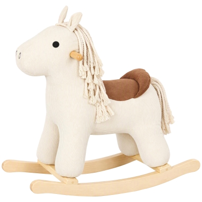 Qaba Baby Rocking Horse, Wooden Plush Ride-On Toy with Sound