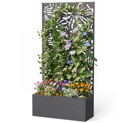 Outsunny Metal Planter Box with Trellis, 71" Raised Garden Bed