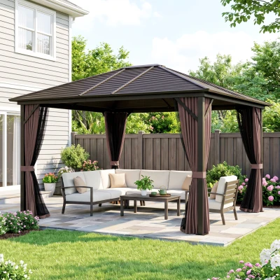 Hardtop Gazebo 9.8' x 12' x 8.6' Coffee