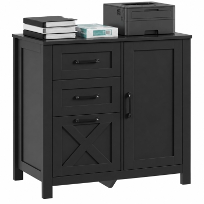 HOMCOM Filing Cabinet 3-Drawer Printer Stand Adjustable Shelf Black