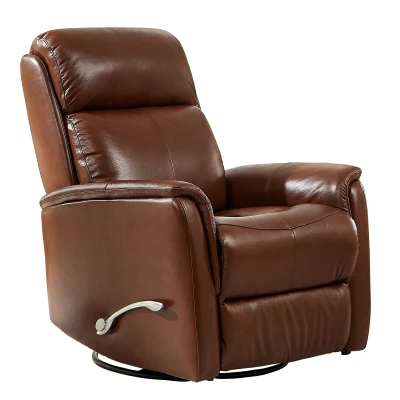 Genuine Leather Swivel Rocker Recliner with Wingback and Flared Arms, 32'' L x 54.5"W x 39.5" H, Brown