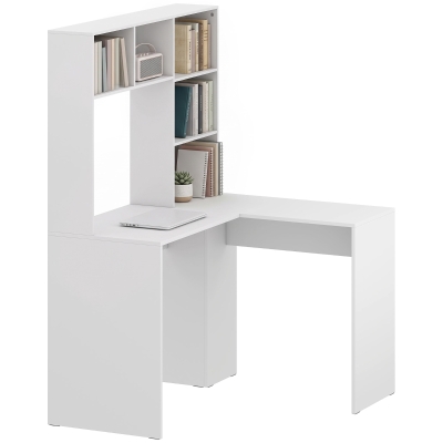 HOMCOM Modern Corner Computer Desk, L Shaped Desk with Storage Shelves for Home Office, Bedroom, White