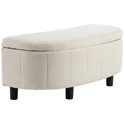 HOMCOM Chenille Fabric Semi-Round Ottoman with Hydraulic Lift-Top Storage, 484 lbs Capacity, Footstool, Cream White