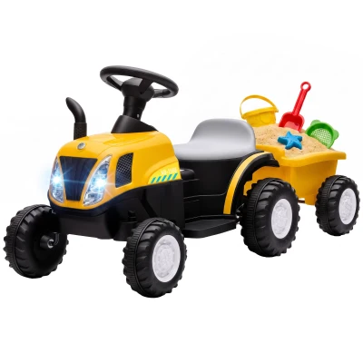 Qaba 2 in 1 Kids Ride On Tractor, 6V Electric Vehicle with Detachable Trailer, Music, Horn, Lights for Ages 1-3 Years, Yellow