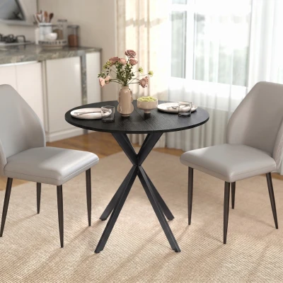 HOMCOM 31.5" Round Dining Table, Industrial Steel Legs, Black