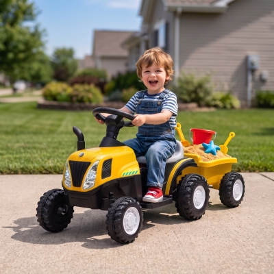 Qaba 2 in 1 Kids Ride On Tractor, 6V Electric Vehicle with Detachable Trailer, Music, Horn, Lights for Ages 1-3 Years, Yellow