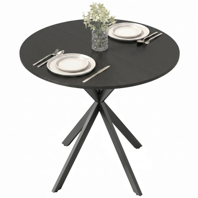 HOMCOM 31.5" Round Dining Table, Industrial Steel Legs, Black
