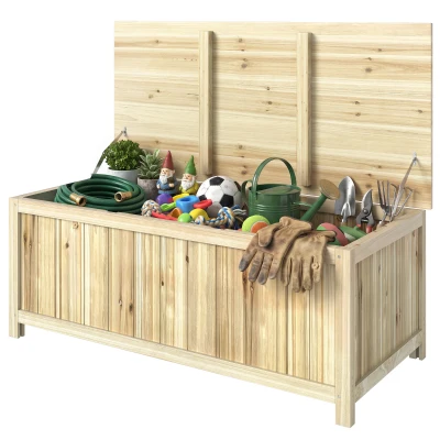Outsunny 45 Gallon Wooden Storage Box patio Deck Box Bench, Garden Backyard Outdoor Storage Container, Natural