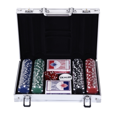 Soozier Poker Chip Set 200pcs with Aluminum Case, 2 Decks, Silver