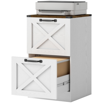 HOMCOM Farmhouse Printer Stand, 2-Drawer Vertical Storage, White