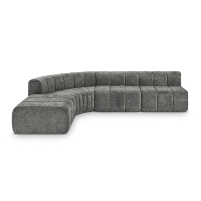 Cozy Semi-Curved Sectional with Stitched Chenille and Ottoman, 116.5'' L x 76" W x 25.5" H, Dark Gray