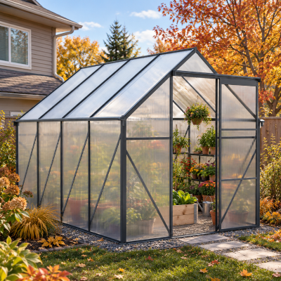 Polycarbonate Walk-in Greenhouse with Sliding Door and Adjustable Roof, Heavy Duty Aluminum Hothouse for Plant, 75" L x 98.5" W x 77" H, Black