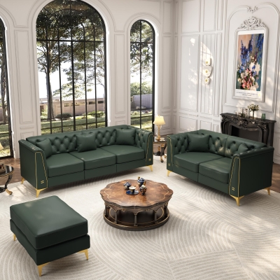 Elegant Modular Chesterfield Sofa with Button Tufting, 81.5'' L x 30.5" W x 30.5" H, Green