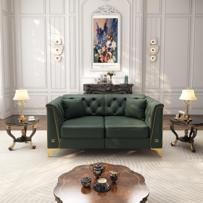 Elegant Chesterfield Sofa with Button Tufting, 61.5'' L x 30.5" W x 30.5" H, Green