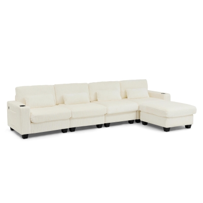 Cozy L-Shaped Sectional with Detachable Ottoman, 124.5'' L x 31.5" W x 30" H, Beige