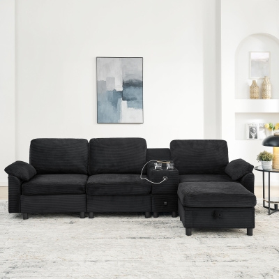 Modern Modular Sectional with All-in-One Storage, 108.5'' L x 56.5" W x 32" H, Black