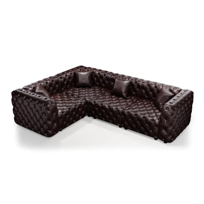 Grand Faux Leather L-Shaped Sofa with Button Tufting, 103.5'' L x 75"W x 29" H, Dark Brown