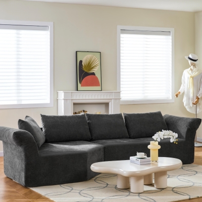 Modern Modular Sectional with Left Arm and Wide Armrests, 127'' L x 57" W x 26" H, Dark Gray