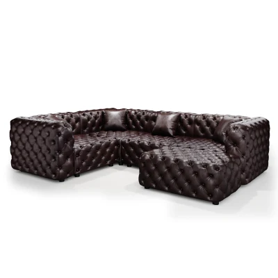Striking Faux Leather L-Shaped Sofa with Button Tufting, 103.5'' L x 75"W x 29" H, Dark Brow