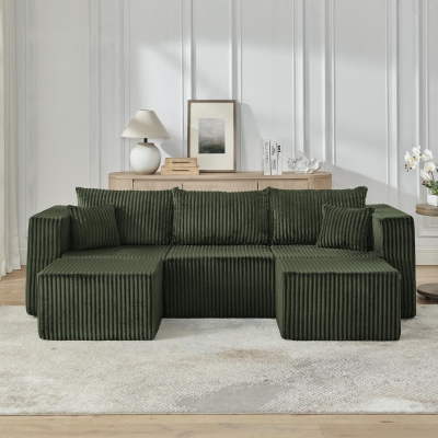 Minimalist Corduroy Modular Sofa with High-Density Foam, 42'' L x 18"W x 17.5" H, Green