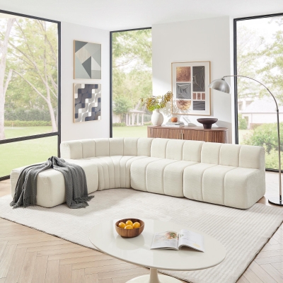 Modern Semi-Curved Sectional with Stitched Chenille and Movable Ottoman, 116.5'' L x 76" W x 25.5" H, Beige