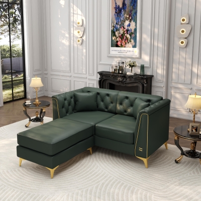 Elegant Chesterfield Sofa with Button Tufting and Metal Trim, 61.5'' L x 30.5" W x 30.5" H, Green