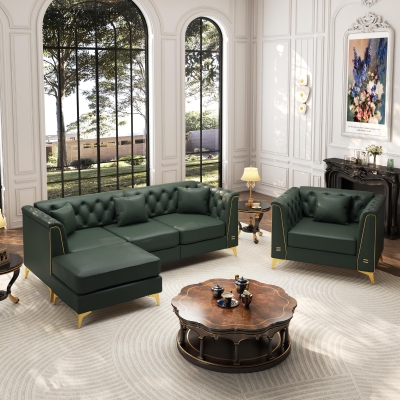Elegant Chesterfield Sofa Set with Button Tufting, 81.5'' L x 30.5" W x 30.5" H, Green