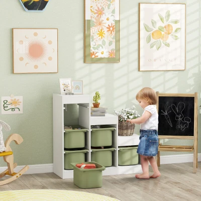 Qaba Kids Toy Storage Organizer 3-Layer Bookshelf with 6 Bins, Green