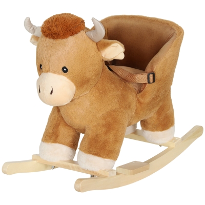 Qaba Plush Cow Baby Rocking Horse with Music & Safety Belt, Brown