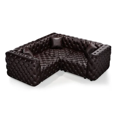 Modern Faux Leather Modular Sofa with Button Tufting and 3 Pillows, 75'' L x 75" W x 29" H, Dark Brown