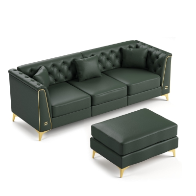Elegant 3-Seater Chesterfield Sofa with Button Tufting, 81.5'' L x 30.5" W x 30.5" H, Green