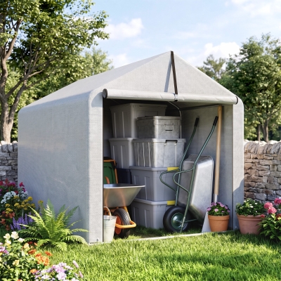 Outsunny 7' x 5' Portable Shed, Outdoor Storage Shed with Roll-up Zipper Door and Galvanized Metal Frame for Garden Tools