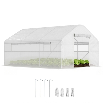 Outsunny Walk-in Tunnel Greenhouse with Galvanized Steel Frame and Windows, Garden Planting Warm House, 13' x 10' x 6.5' , White