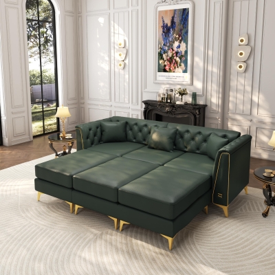 Elegant 3-Seat Chesterfield Sofa with Button Tufting, 81.5'' L x 30.5" W x 30.5" H, Green