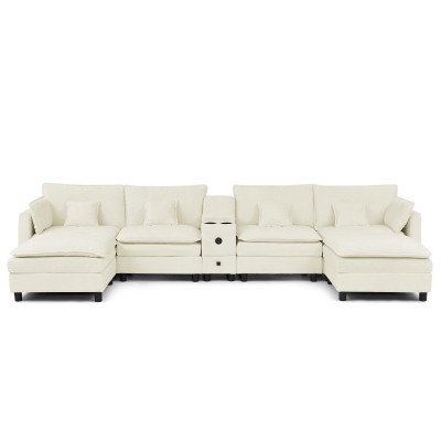 Cozy L-Shaped Sectional with Reversible Chaise and USB Port, 137'' L x 58" W x 31" H, Beige