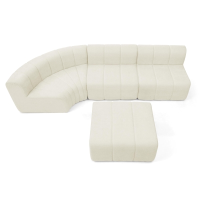 Modern Semi-Curved Sectional with Stitched Chenille and Movable Ottoman, 116.5'' L x 76" W x 25.5" H, Beige