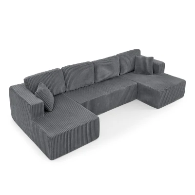 Modern U-Shaped Modular Sectional Sofa with Spring Cushions, 132.5'' L x 61"W x 25.5" H, Grey