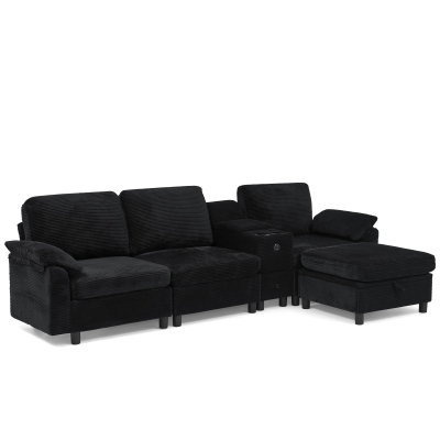 Modern Modular Sectional with All-in-One Storage, 108.5'' L x 56.5" W x 32" H, Black