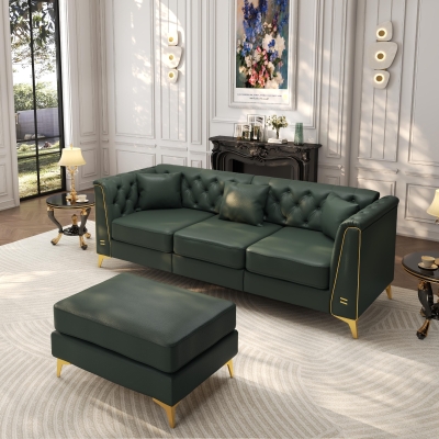 Elegant 3-Seater Chesterfield Sofa with Button Tufting, 81.5'' L x 30.5" W x 30.5" H, Green