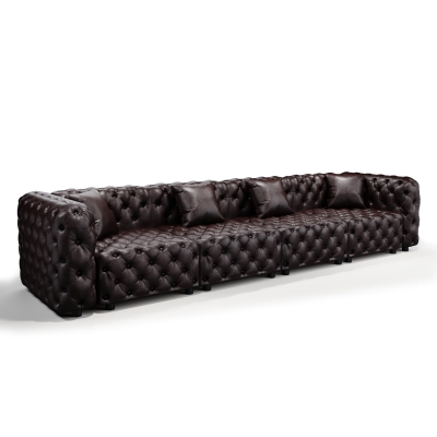 Timeless Faux Leather Sectional Sofa with Button Tufting, 134.5'' L x 36.5"W x 29" H, Dark Brown