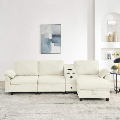 Modern Modular Sectional with All-in-One Storage, 108.5'' L x 56.5" W x 32" H, Beige