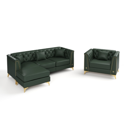 Elegant Chesterfield Sofa Set with Button Tufting, 81.5'' L x 30.5" W x 30.5" H, Green