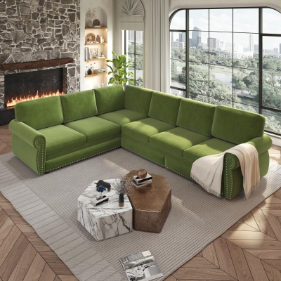 Vibrant L-Shaped Sectional Sofa with Pull-Out Bed, 118'' L x 86.5"W x 36.5" H, Grass Gree