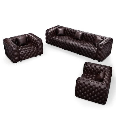 Trendy Faux Leather Sectional Sofa with Button Tufting, 105.5'' L x 36.5"W x 29" H, Dark Brown