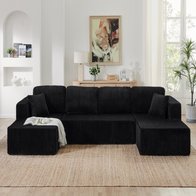 Versatile U-Shaped Modular Sectional Sofa with Spring Cushions, 132.5'' L x 61"W x 25.5" H, Black