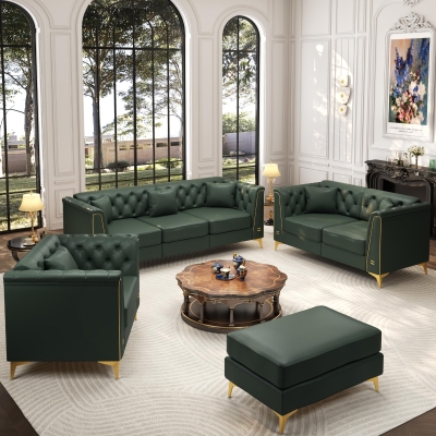 Elegant Modular Chesterfield Sofa Set with Button Tufting, 81.5'' L x 30.5" W x 30.5" H, Green