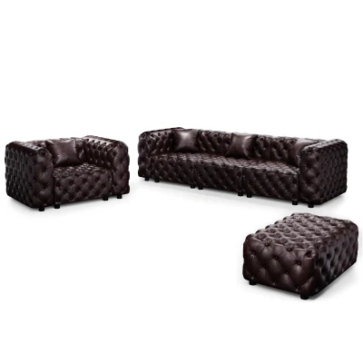 Luxurious Faux Leather Sectional Sofa with Button Tufting, 105.5'' L x 36.5"W x 29" H, Dark Brown