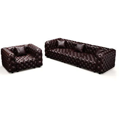 Premium Faux Leather Sectional Sofa with Button Tufting, 105.5'' L x 36.5"W x 29" H, Dark Brown