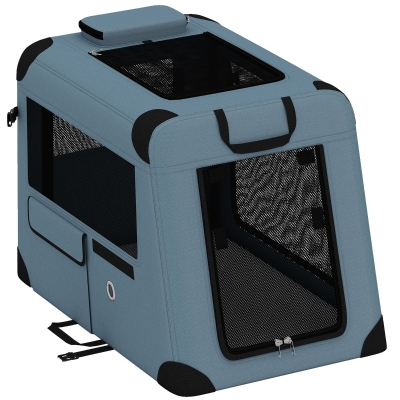 PawHut Collapsible Pet Carrier for Cats Dogs Up to 44 lbs, Blue